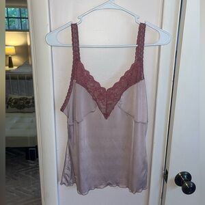 Anthropologie Lace Trim Chemise in Soft Pink and Burgundy